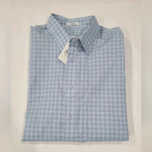 NWT Joseph & Feiss Large Cotton‎ 80's 2 Ply Non Iron Button Up Checkered Blue